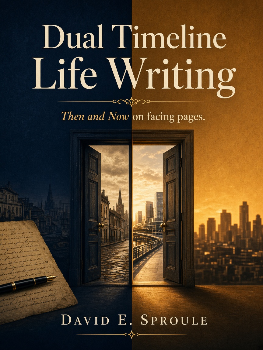 Cover concept for Dual Timeline Life Writing