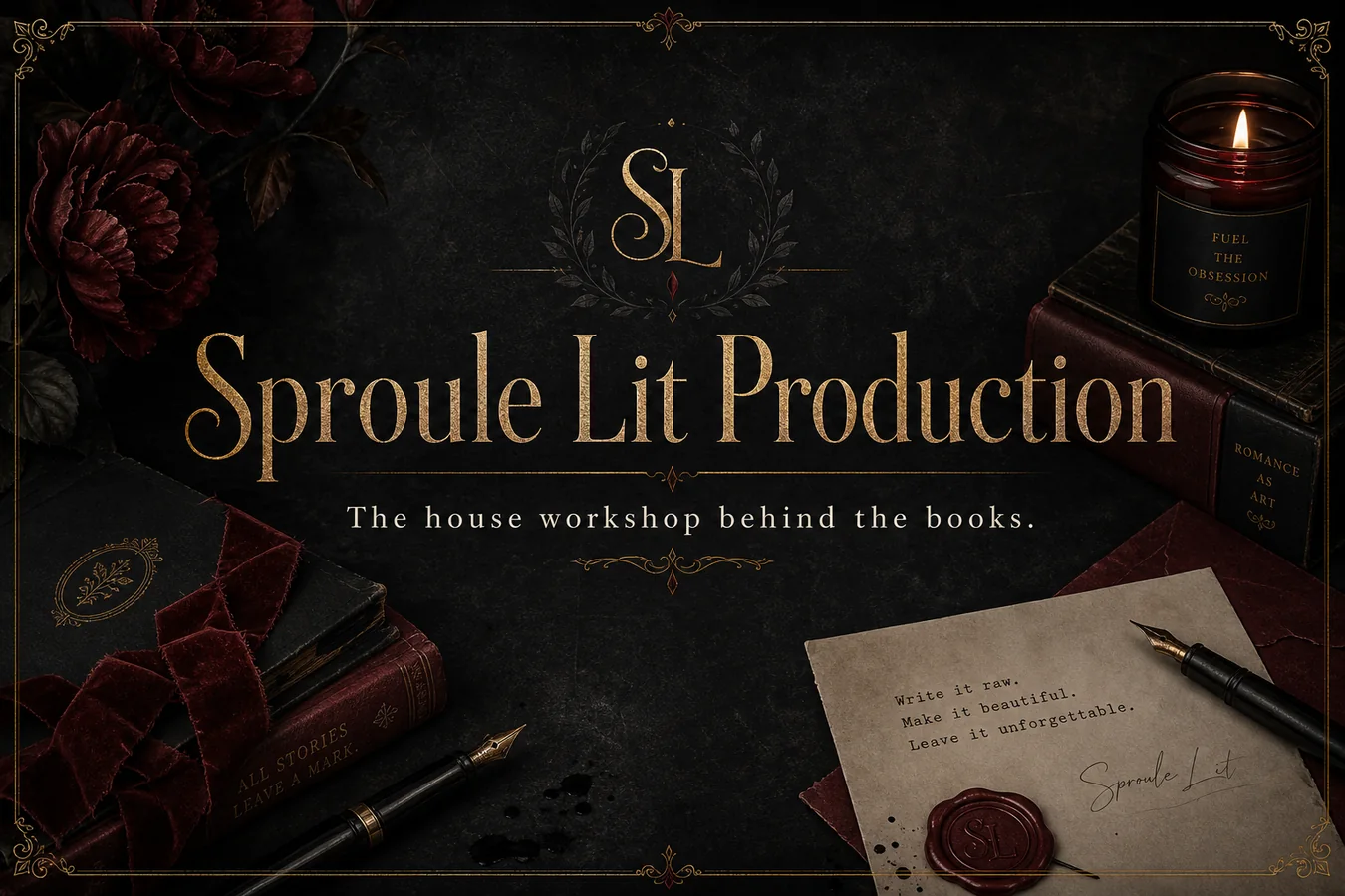 Feature card: Sproule Lit Production. The house workshop behind the books.