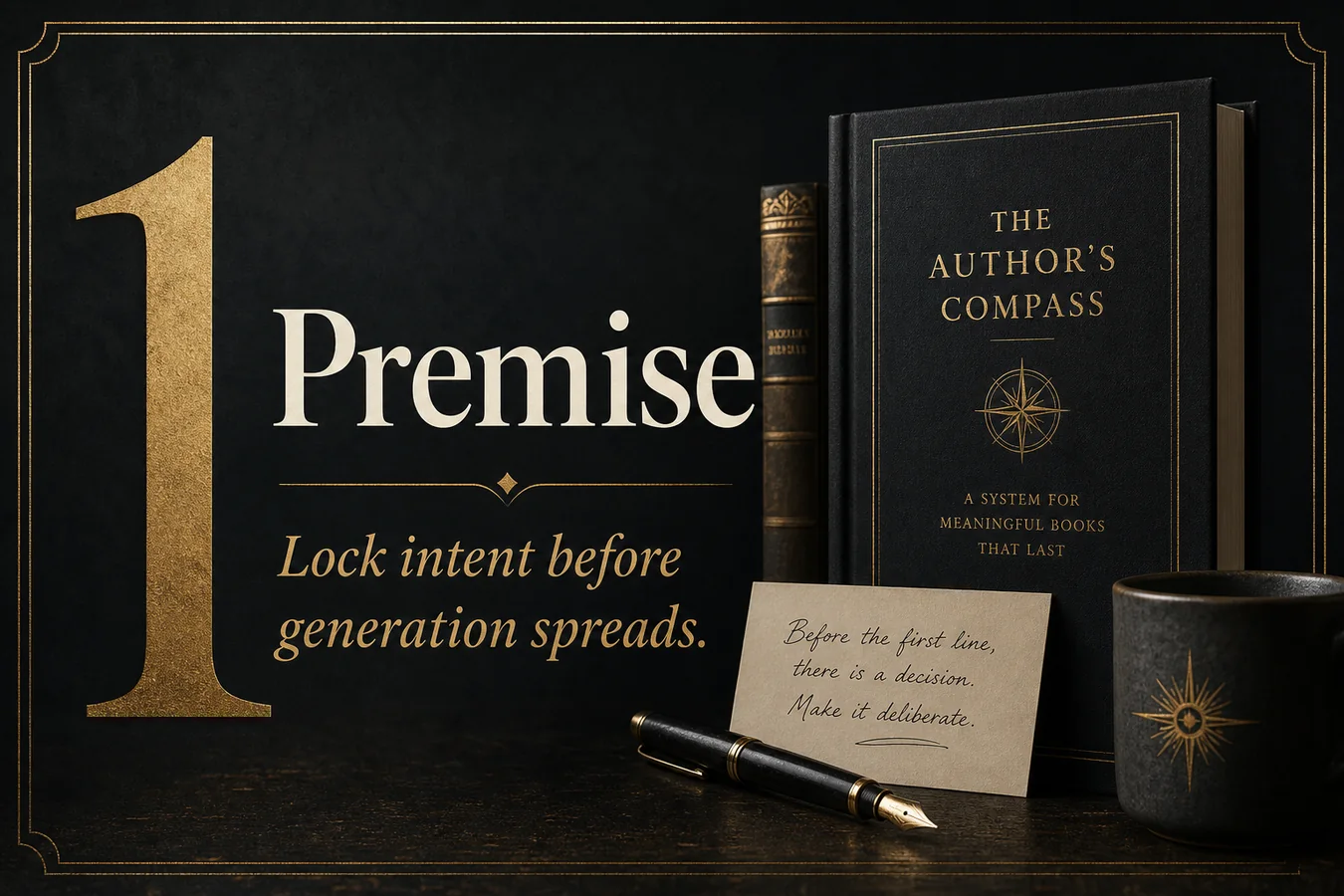 Feature card: 1 Premise. Lock intent before generation spreads.
