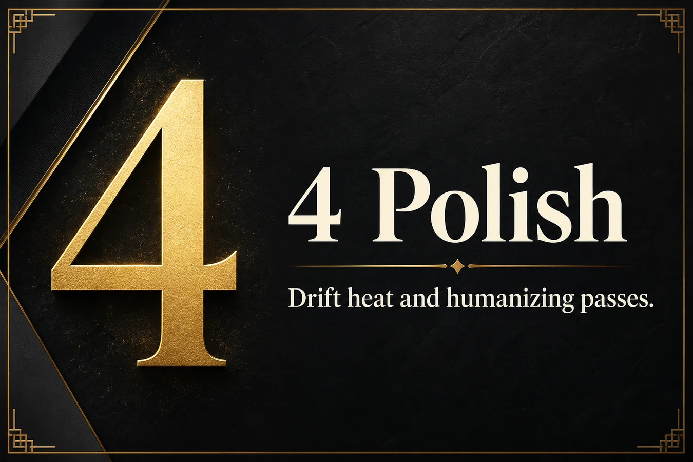 Feature card: 4 Polish. Drift heat and humanizing passes.