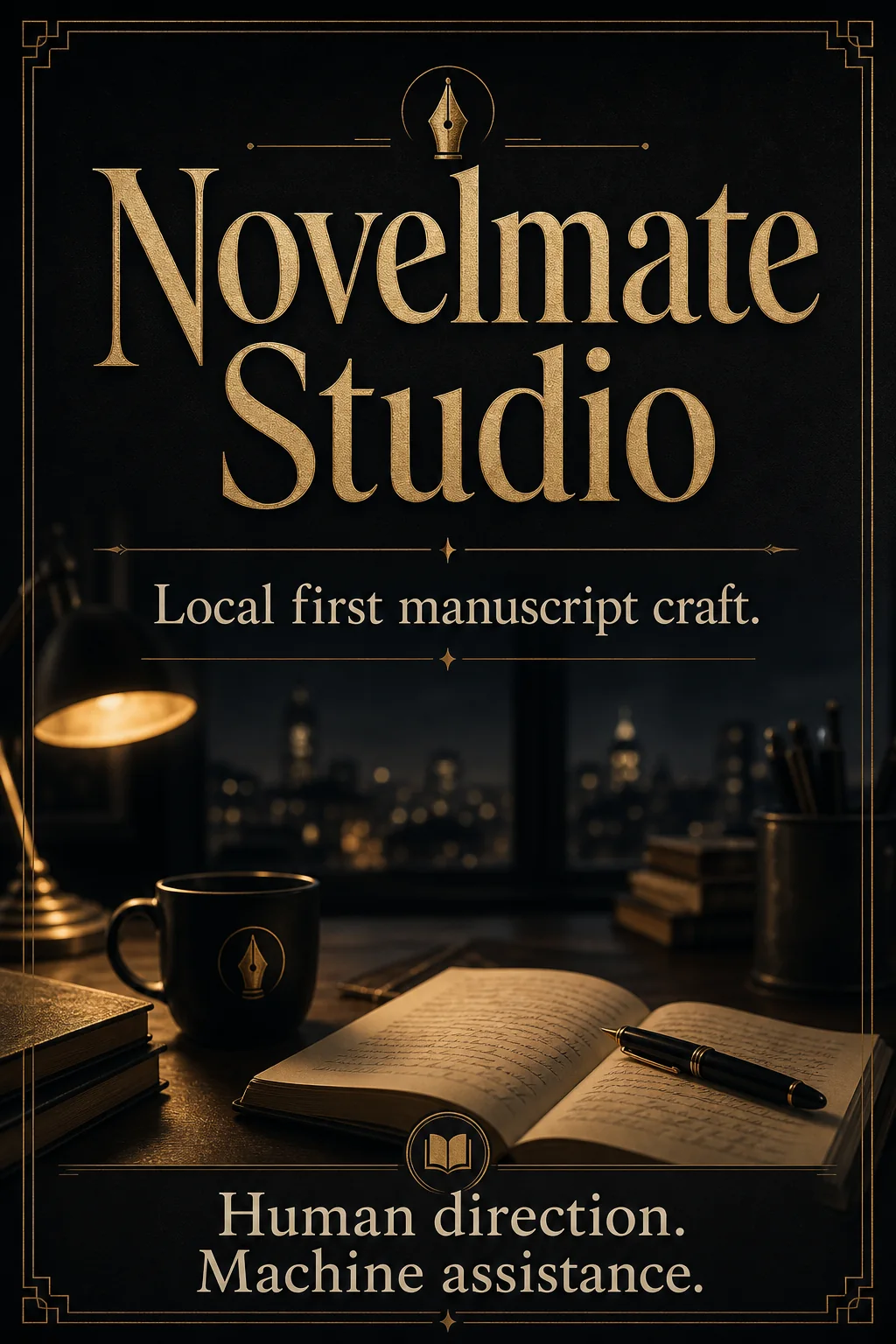 Story feature card: Novelmate Studio. Local first manuscript craft.
